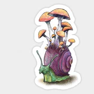 Snail With Mushrooms Sticker